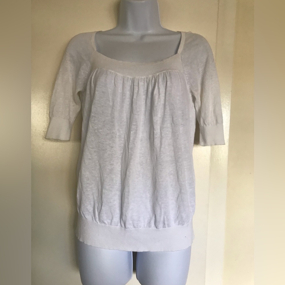 WOSSIMO , size S , short sleeves , linen/cotton women white top